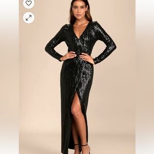 Lulus Love Lasts Forever Black Sequin Long Sleeve Maxi